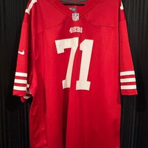 Red 49ers Jersey with White Number 71